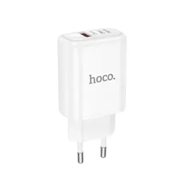 დამტენი Hoco DC107 Cool dualport PD30W+QC3.0 charger USB-Type-C, USB--A White-JUSTSHOP.GE-ზე