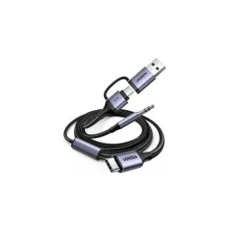 აუდიო ადაპტერი და დამტენი UGREEN CM772 (45009), 60W, 2-in-1 Audio Charger Adapter And AUX, 1.5m, Black/Grey