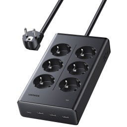 დენის გამანაწილებელი UGREEN S622 (75141), 6 Socket, USB, Type-C, 1.5m, Black