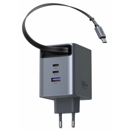 მობილურის დამტენი UGREEN X616 (65828), 100W, GaN Fast Charger with Retractable Cable, Grey