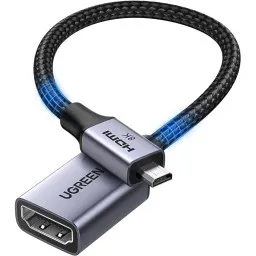 ადაპტერი UGREEN HD182 (65593), 8K Micro HDMI to HDMI Cable, 20cm, Grey/Black
