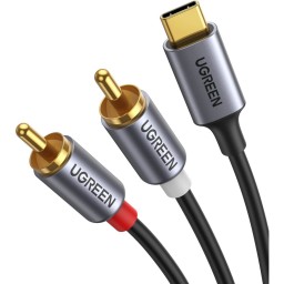 აუდიო სადენი UGREEN CM451 (20193), Type-C Male to 2*RCA Male Audio Cable With Chip, 1.5m, Black/Grey-JUSTSHOP.GE-ზე
