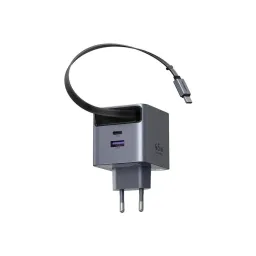 მობილურის დამტენი UGREEN X614 (65822), 45W, Type-C, USB, GaN Fast Charger With Retractable Cable, Grey-JUSTSHOP.GE-ზე