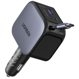 მანქანის დამტენი UGREEN EC604 (55910B) Nexode, 145W, Car Charger With Retractable Type-C Cable, Grey-JUSTSHOP.GE-ზე