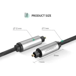 ოპტიკური აუდიო კაბელი UGREEN AV108 (10542), Toslink Optical Audio Cable, 1.5m, Black/Silver-JUSTSHOP.GE-ზე