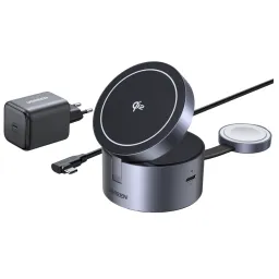 უსადენო დამტენი UGREEN W712 (65148) Magflow Qi2.2, 15W, 3in1 Wireless Charger, Grey-JUSTSHOP.GE-ზე
