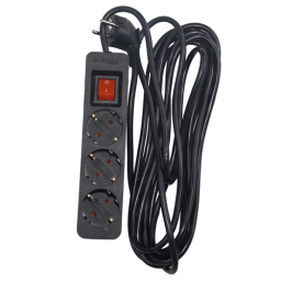 LINUS LIN-SE3X5MB დამაგრძელებელი ჩამრთველით, დამიწებით 3 ადგილიანი 5 მეტრი შავი-JUSTSHOP.GE-ზე