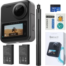 ექშენ კამერა KanDao Q23G-02 QooCam 3, 62MP, 360 Action Camera Travel Combo, Black-JUSTSHOP.GE-ზე