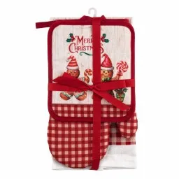 სამზარეულოს ტექსტილის ნაკრები Ardesto Kitchen gift set Christmas Gingerbread, 3pcs, 100% cotton (towel), 100% polyester (pot holders), red