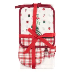 სამზარეულოს ტექსტილის ნაკრები Ardesto Kitchen gift set Christmas Tree, 3pcs, 100% cotton (towel), 100% polyester (pot holders), green
