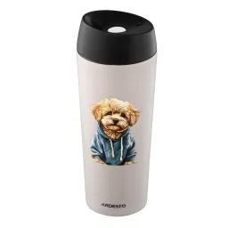 თერმოსი-ჭიქა Ardesto Travel mug Coffee Time Maltipoo 450ml, stainless steel, beige-JUSTSHOP.GE-ზე