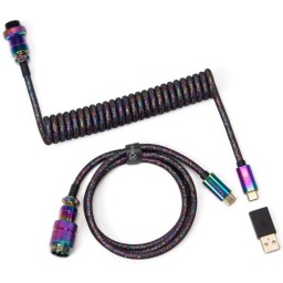 სპირალური კაბელი Cabel Type-A/Type-C Keychron Premium Coiled Aviator Cable-Straight Rainbow Palted black