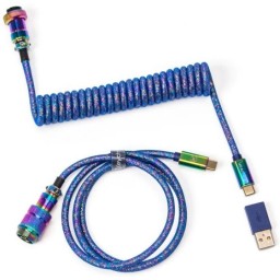 სპირალური კაბელი Cabel Type-A/Type-C Keychron Premium Coiled Aviator Cable-Straight Rainbow Palted Blue
