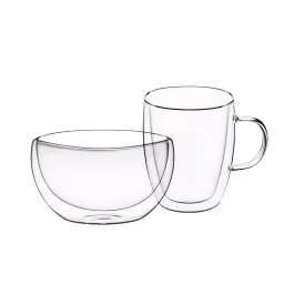 ჭიქა და თასი Ardesto Breakfast set double wall borosilicate glass mug 270 ml and bowl 500 ml