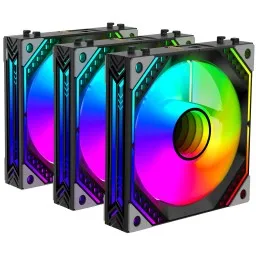 2E GAMING Case Fan Air Cool Magic Mirror ACF120MB-ARGB, 3x120мм, 2000rpm, 4pin PWM +5VARGB, 20.5dBa, black-JUSTSHOP.GE-ზე