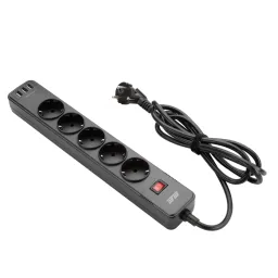 დამაგრძელებელი 2Е Power strip with surge protector 5xType F, 3x1.5mm2, 16A, 3xUSB-A, 2m, white