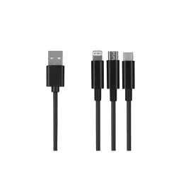 2E USB კაბელი Cable 3 in 1 Micro/Lightning/Type C, 5V/2.4A, Black,1.2m-JUSTSHOP.GE-ზე