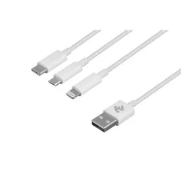 2E USB კაბელი Cable 3 in 1 Micro/Lightning/Type C, 5V/2.4A, White,1.2m-JUSTSHOP.GE-ზე