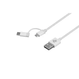2E USB კაბელი Cable to Micro + Type C, 5V/2.4A, White,1m-JUSTSHOP.GE-ზე