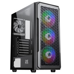 2E ქეისი GAMING Computer case HEXAGON (G338) MidT,2xUSB2.0,1xUSB3.0, 1x120+3x120ARGB ,TG (side panel),without PSU,black