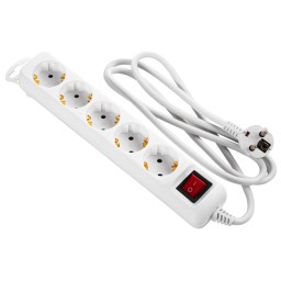 დენის გამანაწილებელი Power strip 2E 5XSchuko with switch, 3G*1.5mm2, 1.5m, white