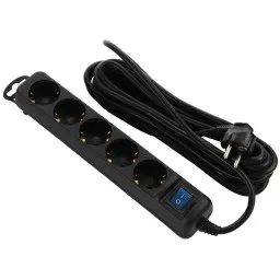 დენის გამანაწილებელი Power strip 2E 5XSchuko switch 3G*1.5mm2, 5m, black