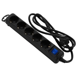 2E დენის გამანაწილებელი power strip 5XSchuko switch, 3G*0.75mm2, 3m, Black