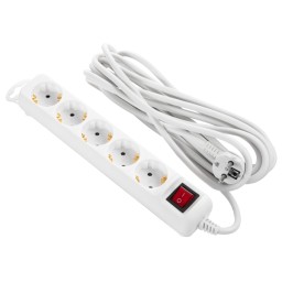 დენის გამანაწილებელი Power strip 2E 5XSchuko switch, 3G*1.5mm2, 5м, white