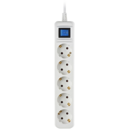 დენის გამანაწილებელი Power strip 2E 5XSchuko with switch, 3G*1.5mm2, 3m, white