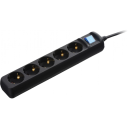 დენის გამანაწილებელი Power strip 2E 5XSchuko with switch, 3G*1.5mm2, 3m, black