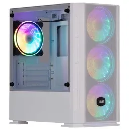 2E ქეისი Gaming Computer case Calleo GB700W, without PSU, 2xUSB 3.0, 1xUSB 2.0, 4x120mm ARGB, controller with remote, TG Side Window, mATX, White-JUSTSHOP.GE-ზე