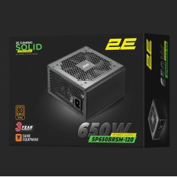 2E კვების ბლოკი GAMING PSU Solid Power (650W), >85%, 80+ Bronze, 120mm, 1xMB 24pin(20+4), 2xCPU 8pin(4+4), 3xMolex, 6xSATA, 4xPCIe 8pin(6+2), Semi Modular-JUSTSHOP.GE-ზე
