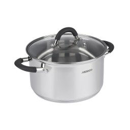 Ardesto ქვაბი Casserole Gemini, glass lid, 3.6 l, gray handles with silicone, stainless steel