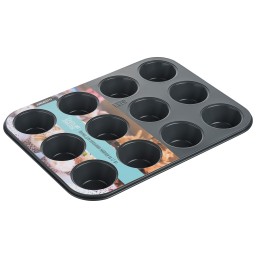 Ardesto სილიკონის საცხობის ფორმა Muffin pan Tasty baking, 35x26.5x3cm, 12pcs, carbon steel, gray-blue-JUSTSHOP.GE-ზე