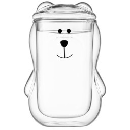 Ardesto ჭიქების ნაკრები Double wall borosilicate glass mug set with a lid Animals, 300 ml, 2 pcs, with glass lid