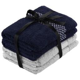 Ardesto პირსახოცის ნაკრები Terry towel set Holiday, 50х90cm, 4pcs, 100% cotton, blue, silver-JUSTSHOP.GE-ზე