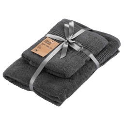Ardesto პირსახოცის ნაკრები Terry towel set Lotus, 50х90cm, 70х140cm, 2pcs, 100% cotton, dark gray-JUSTSHOP.GE-ზე