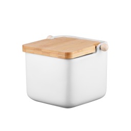 Ardesto საშაქრე Sugar bowl Midori 12х12х11cm, 840ml, ceramic, bamboo, white-JUSTSHOP.GE-ზე