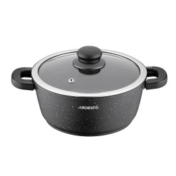 Ardesto ქვაბი Casserole with glass lid Gemini Anzio, 2.5l, aluminium, black