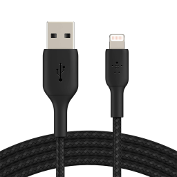 Belkin USB კაბელი сable USB-A > Lightning charge/data, 2m, BRAIDED, black