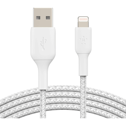 Belkin USB კაბელი сable USB-A > Lightning charge/data, 2m, BRAIDED, white