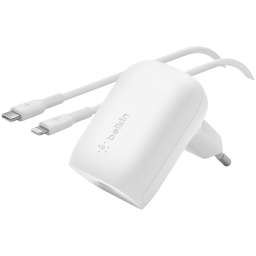 Belkin მობილურის დამტენი Wall Charger 30W USB-C PD PPS, 1M PVC C-LTG, white