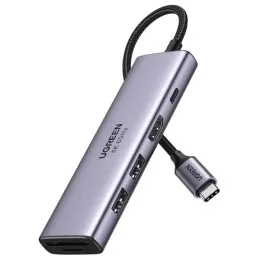 USB-C ჰაბი UGREEN CM511 (60384), 3xUSB 3.0, HDMI, TF/SD, PD, Gray-JUSTSHOP.GE-ზე