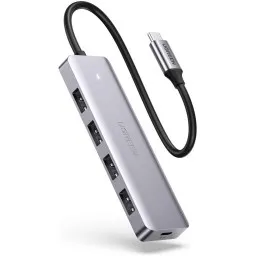 USB-C ჰაბი UGREEN CM219 (70336) 4-Port USB, Type-C Power Supply, Silver-JUSTSHOP.GE-ზე