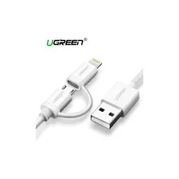 USB კაბელი UGREEN US178 (20876), USB to Lightning/Micro USB, 1m, White-JUSTSHOP.GE-ზე