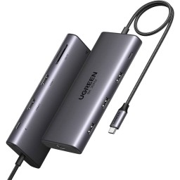 USB-C ჰაბი UGREEN CM639 (15534) Pro 210, HDMI, Type-C, USB-A, PD, RJ45, SD/Micro SD, Grey-JUSTSHOP.GE-ზე