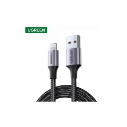 USB კაბელი UGREEN US291 (60156) USB 2.0 A to Apple Lightning Cable Nickel Plating Aluminum Braid 1m (Black)-JUSTSHOP.GE-ზე
