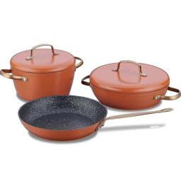 ტაფებისა და ქვაბების ნაკრები Korkmaz A2607-1 VINTAGE Brown Cookware Set (5 pcs)-JUSTSHOP.GE-ზე