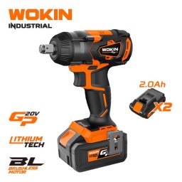 ელექტრო ქანჩის მოსახსნელი Wokin 620335, 20V, 2.0Ah, LI-ION Cordless Impact Wrench (Industrial) 20V, 350NM, Black/Orange-JUSTSHOP.GE-ზე