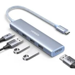USB-C ჰაბი UGREEN CM478 (35581), USB, Type-C, HDMI, HUB, Blue-JUSTSHOP.GE-ზე